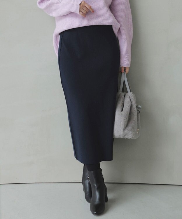 ANY SIS S CICA加工 ニット タイト スカート ネイビー