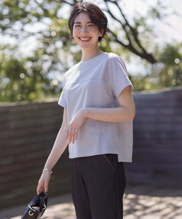 J.PRESS LADIES L 【WEB限定カラーあり・抗菌消臭・吸水速乾】サッカージャージー フレンチスリーブ カットソー ライトグレー系1