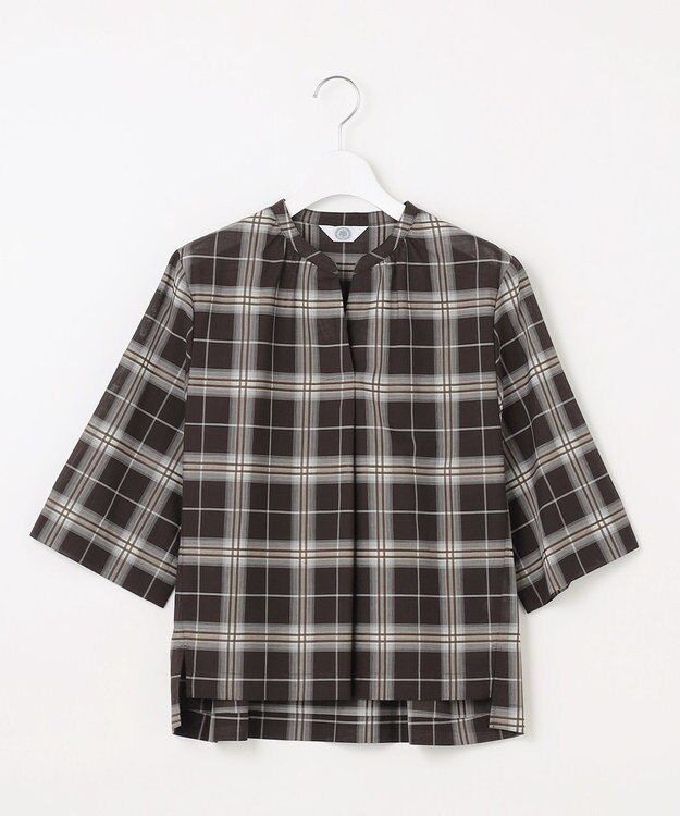 J.PRESS LADIES 【WEB限定カラーあり・洗える】SOFT SHEER チェック キーネック ブラウス ブラウンチェック系