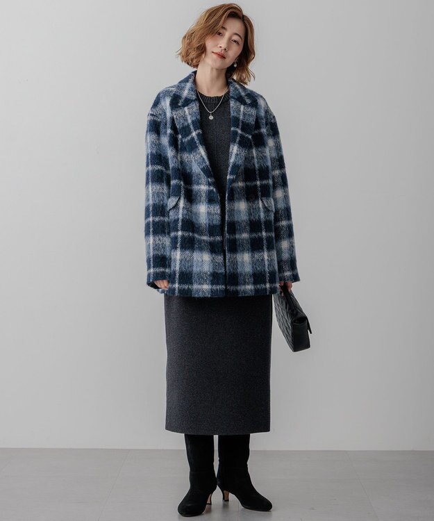 23区 【一部店舗限定】アルパカシャギーチェック コート ブルーチェック
