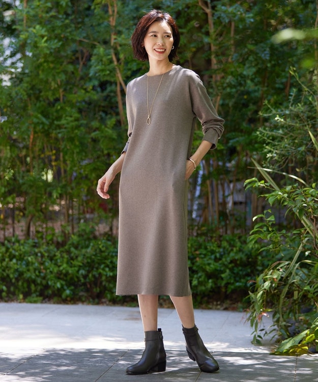 J.PRESS LADIES 【洗える】VIS/PE MILANO ニット ワンピース ブラウン系