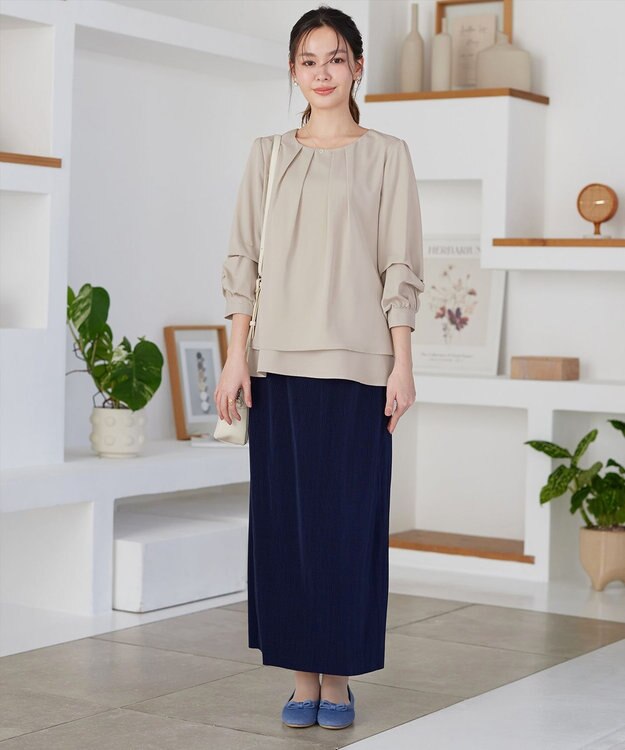 Tiaclasse つまみタック袖レイヤードブラウス ライトベージュ