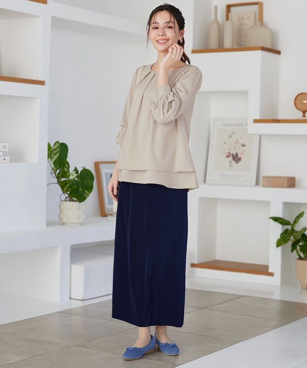 Tiaclasse つまみタック袖レイヤードブラウス ライトベージュ