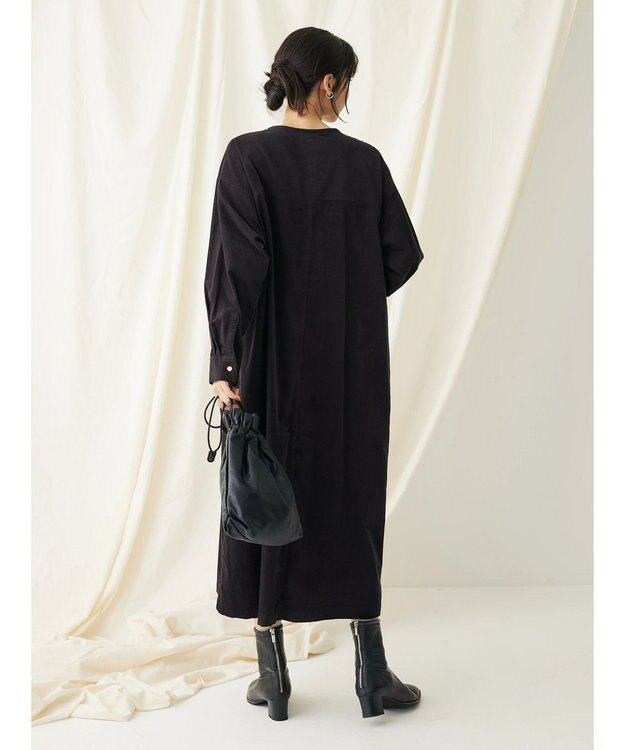 CRAFT STANDARD BOUTIQUE コーデュロイパールドット釦ワンピース Charcoal Gray