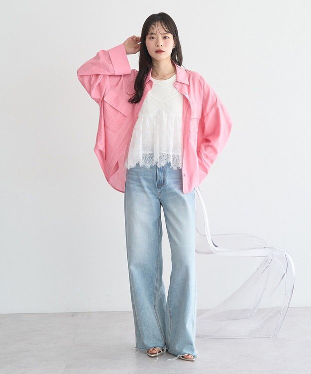 earth music&ecology Ｗポケットシャツ Pink