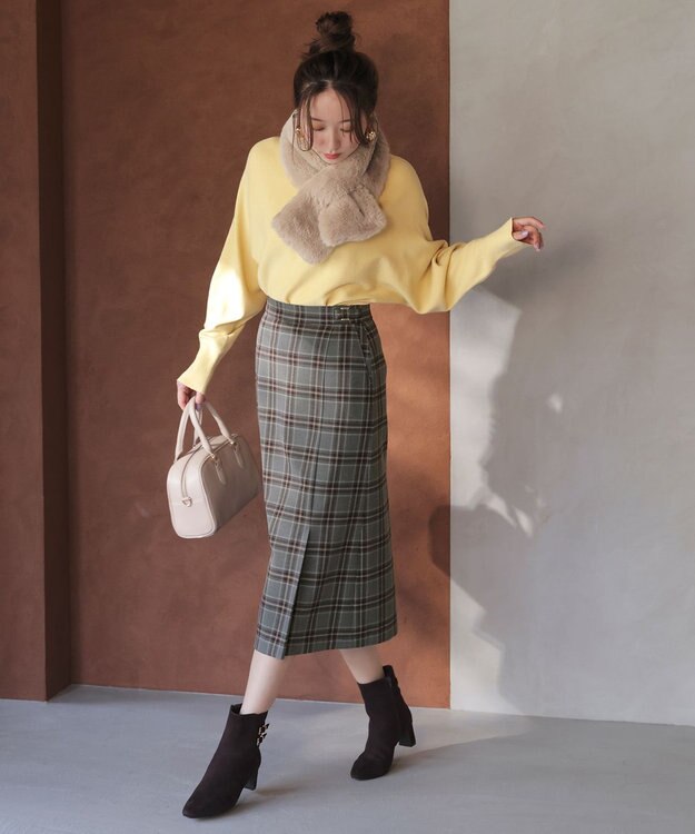 ANY SIS S ビューティサーモ2WAYストレッチチェック スカート グレータータン