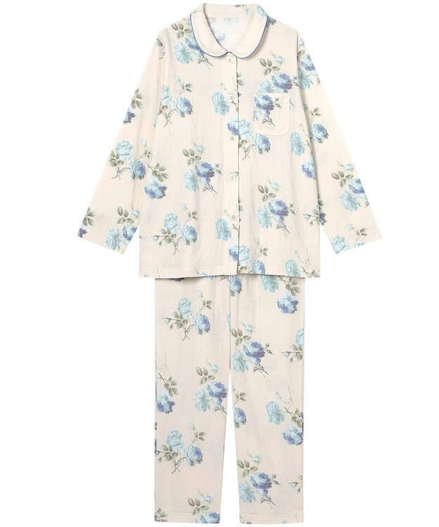 Wing パジャマ 長袖 長ズボン 綿混(本体) あったか レディース EP5071 ウイング／ワコール サックス