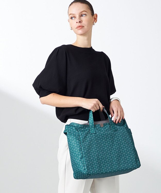 Y'SACCS キュービック×ポイントドット　2WAYトート＆ショルダー　Mサイズ ブルーグリーン