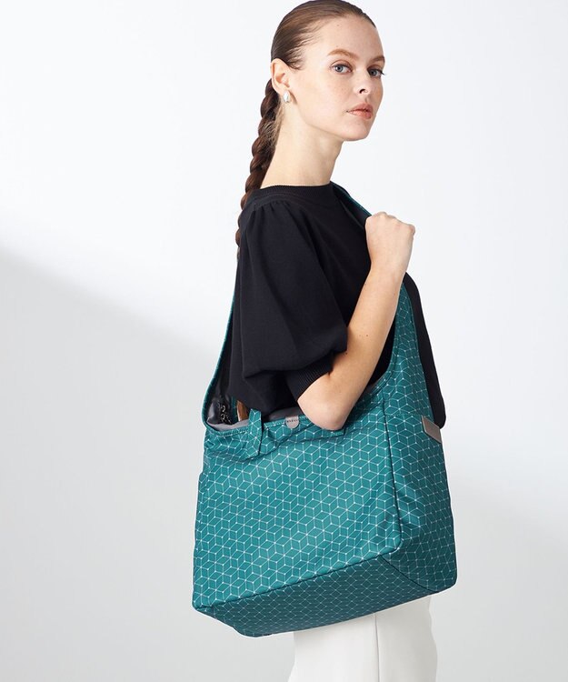 Y'SACCS キュービック×ポイントドット　2WAYトート＆ショルダー　Mサイズ ブルーグリーン