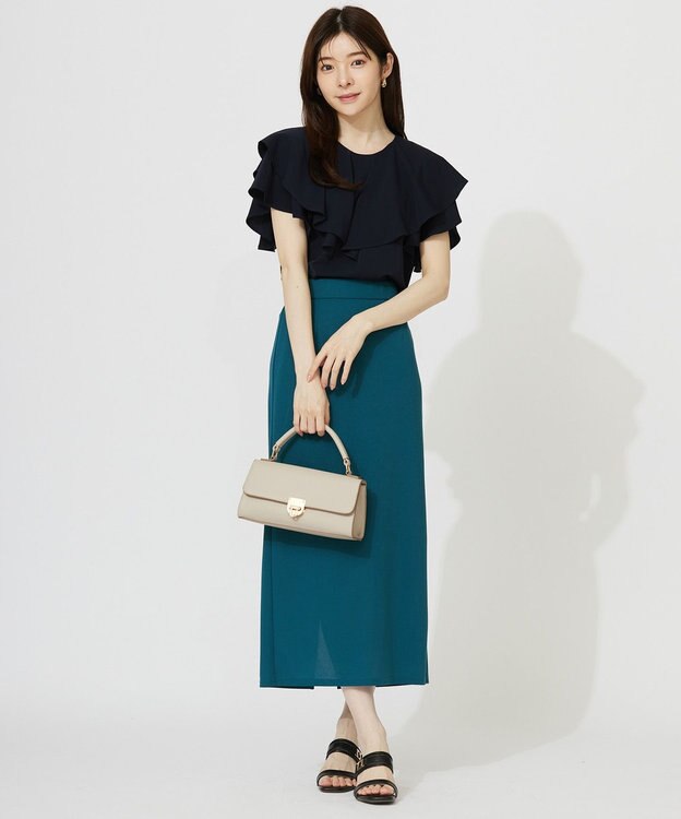 ANY SIS 【UVケア ・ストレッチ・洗える】2WAYジョーゼットジャージーナロー スカート グリーン