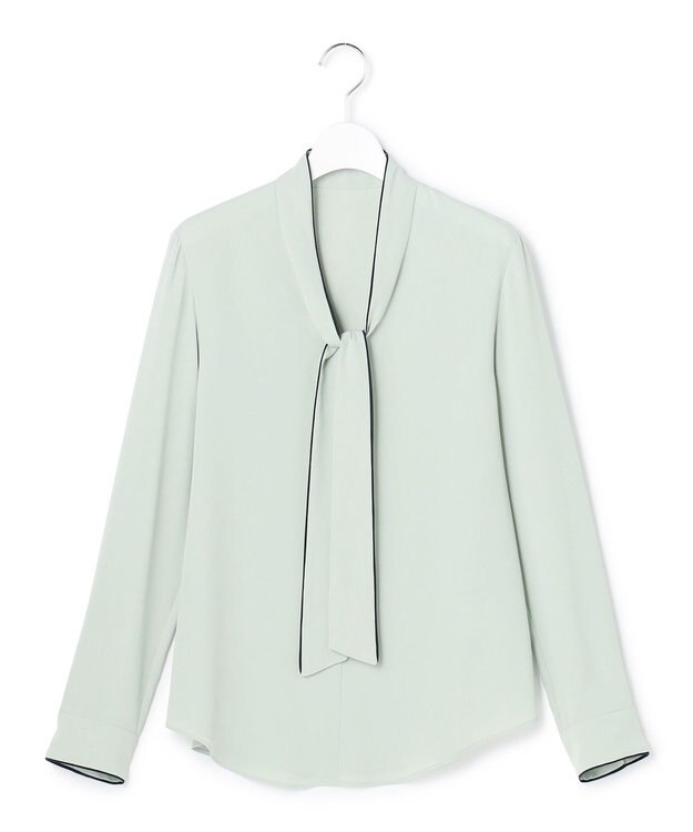 ICB L 【新色追加】BackSatinAmunzen 配色ボウタイブラウス スモークグリーン