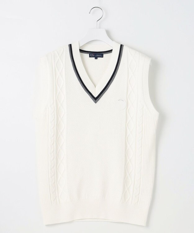 23区GOLF 【MEN】【洗える】ケーブル柄 ニットベスト ホワイト系