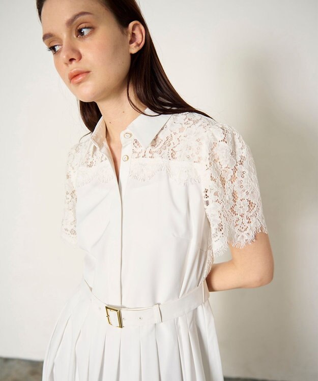 GRACE CONTINENTAL レースコンビタフタワンピース ホワイト