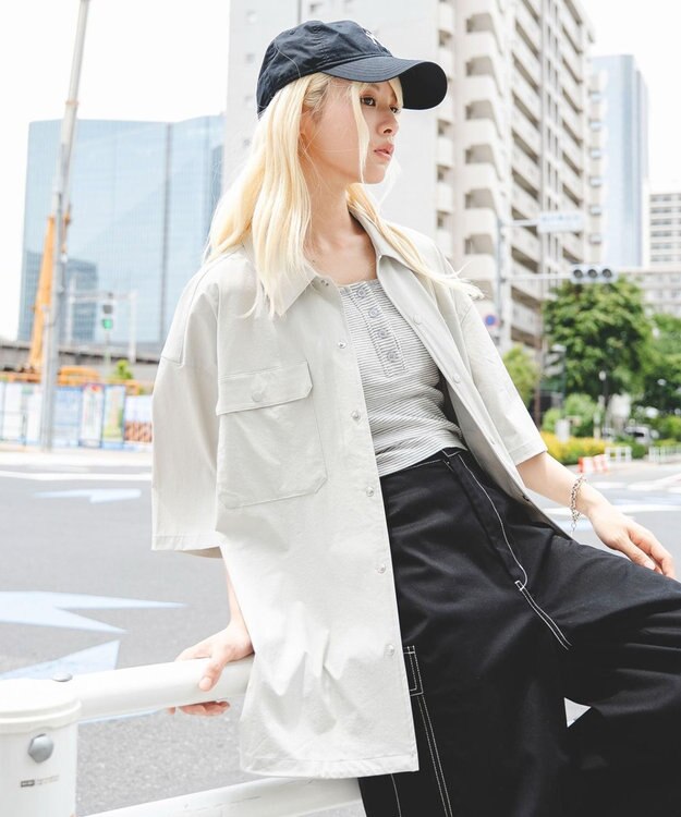 WEGO 【ユニセックス着用ITEM/MLサイズ展開/機能シャツ】リップストップシャツ（SS） グレー