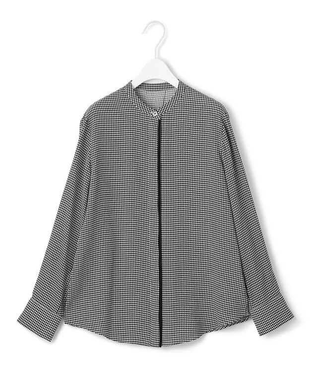 ICB 【接触冷感・UVケア・速乾・洗える】BackSatinAmunzen バンドカラーブラウス ブラックベース柄系