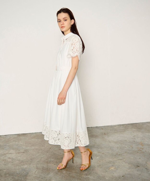 GRACE CONTINENTAL レースコンビタフタワンピース ホワイト