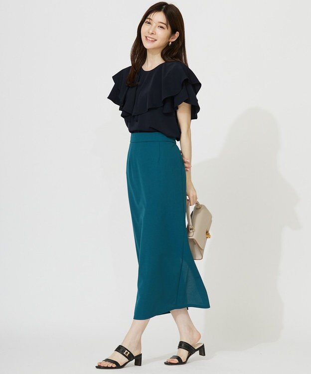 ANY SIS 【UVケア ・ストレッチ・洗える】2WAYジョーゼットジャージーナロー スカート グリーン