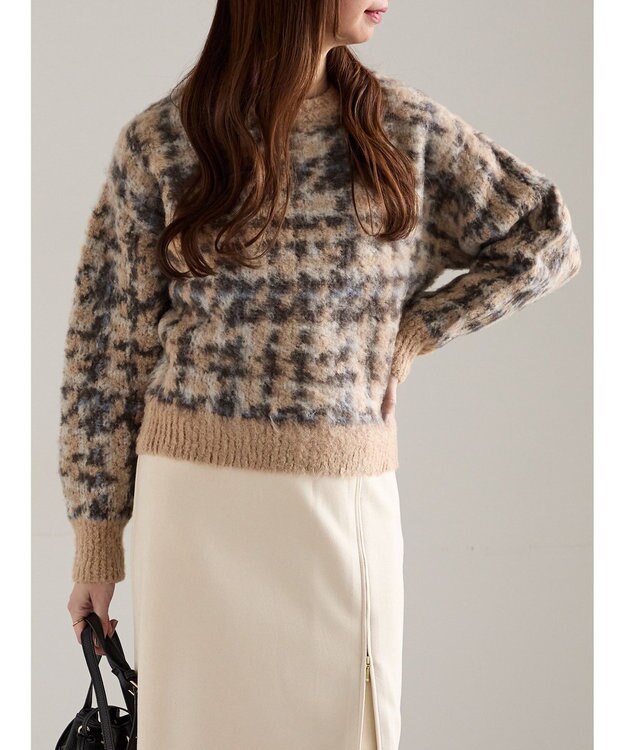 Te chichi チェックジャガードニットプルオーバー ベージュ