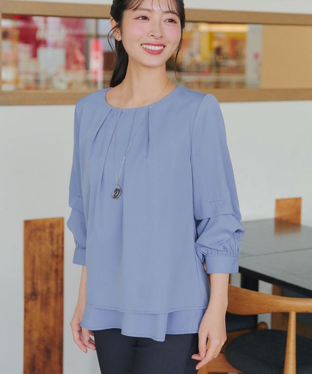 Tiaclasse つまみタック袖レイヤードブラウス ブルー