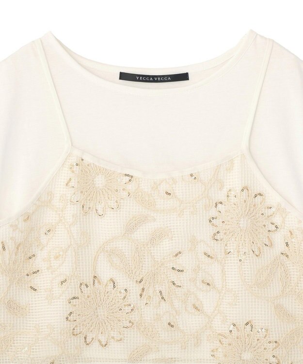 YECCA VECCA 【2点SET】刺繍メッシュキャミセットコットンTee Light Beige