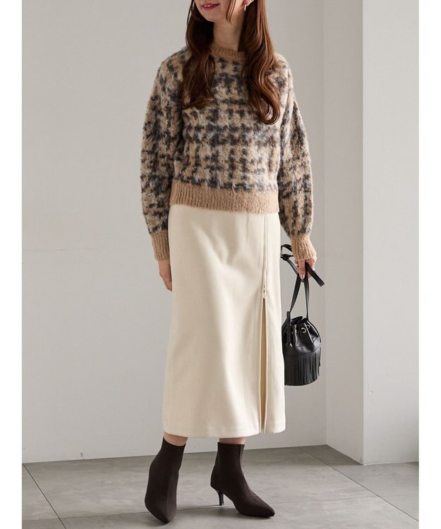 Te chichi チェックジャガードニットプルオーバー ベージュ