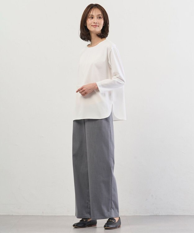 J.PRESS LADIES L セルロースシャンブレー セミワイド パンツ グレー系