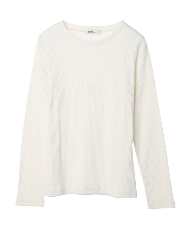 earth music&ecology チェーンリブクルーネックプルオーバー Ivory