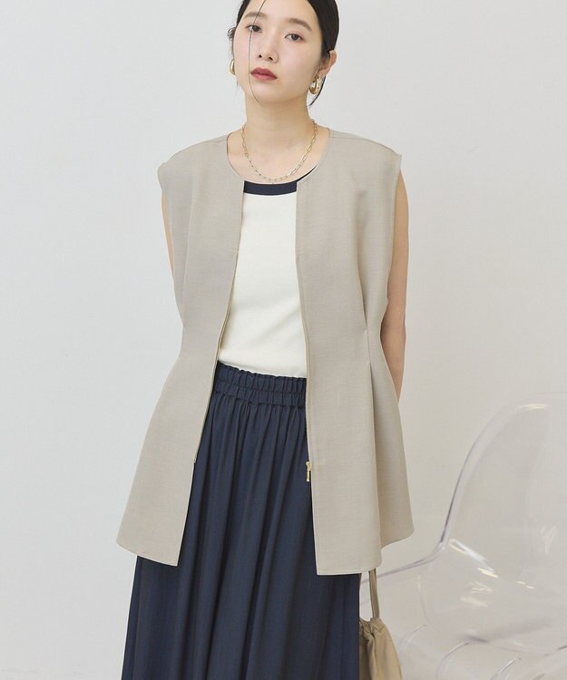 AMERICAN HOLIC 【イージーケア】リネンライクペプラムベスト Gray Beige