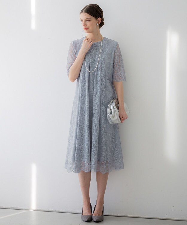 23区 【APPLAUDIR】ブライトフラワーレース ドレス グレイッシュブルー系