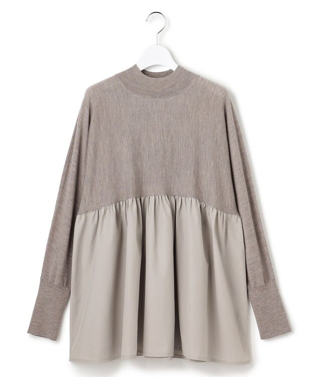 23区 L 【洗える】ギャザープルオーバー コンビ ニット ベージュ系