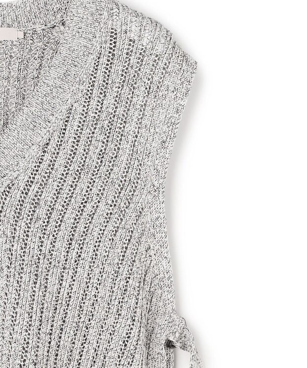 ICB L コットンツイスター ニットベスト オフホワイト×ブラックミックス