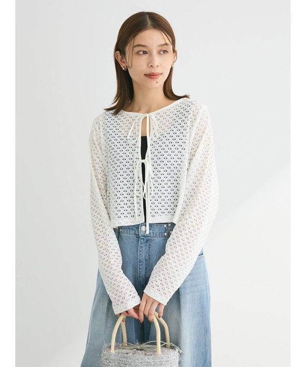 Green Parks ・ＥＬＥＮＣＡＲＥ　ＤＵＥ　２ｗａｙメッシュカーディガン Off White