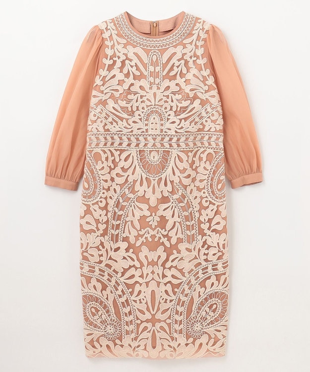 GRACE CONTINENTAL オーガン袖コード刺繍ドレス ピンク