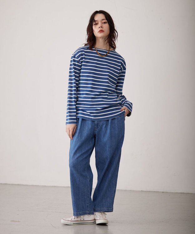 J.PRESS YORK STREET 【UNISEX】インディゴボーダーロングTシャツ サックスブルー系1