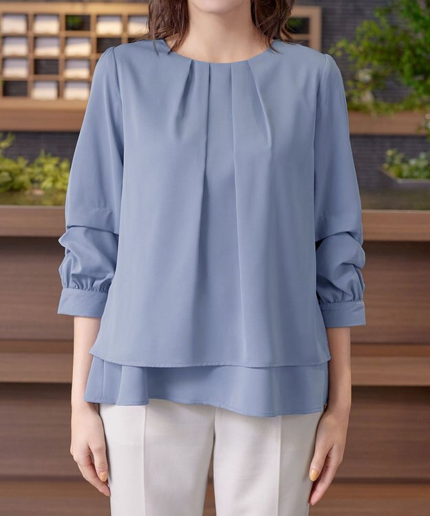 Tiaclasse つまみタック袖レイヤードブラウス ブルー