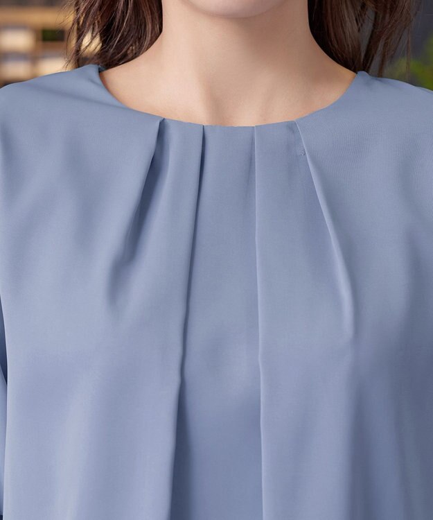 Tiaclasse つまみタック袖レイヤードブラウス ブルー