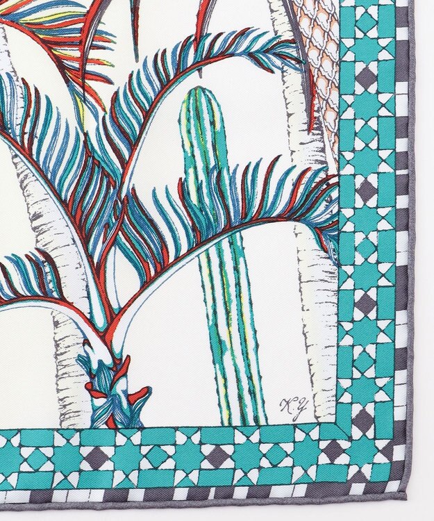 23区 manipuri リヤドシルク スカーフ グリーンプリント