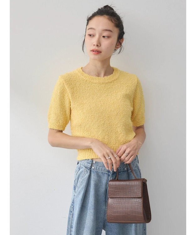 earth music&ecology ツイストブークレ半袖プルオーバー Light Yellow