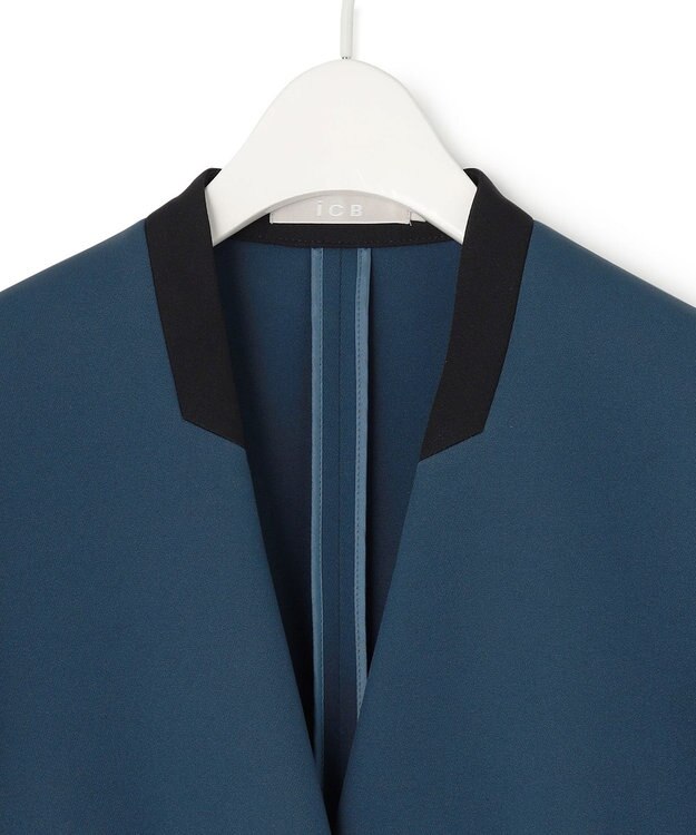 ICB 【洗える】トリプルクロスツイル ノーカラージャケット サルートブルー系