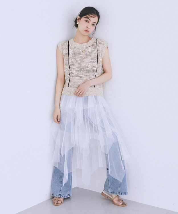 earth music&ecology 2wayレイヤードチュールスカート Off White