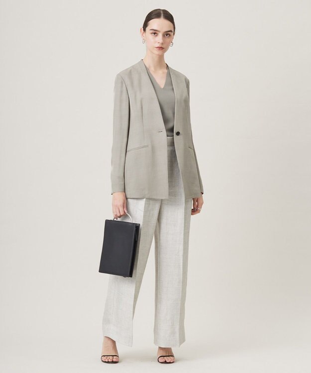 ICB L Vi/Ly/Liツイル  ノーカラージャケット カーキ系