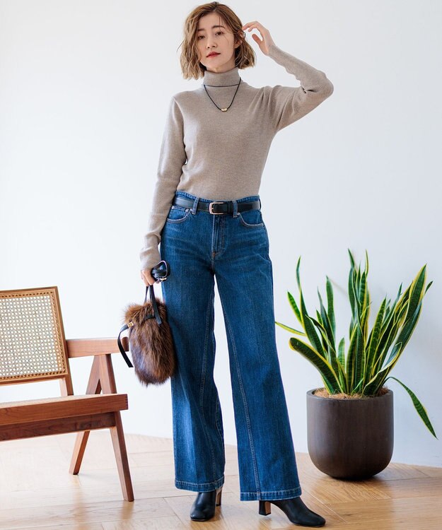 23区 【Oggi1月号/CLASSY.11月号掲載】ウーステッドウール リブタートルネック ニット ベージュ系