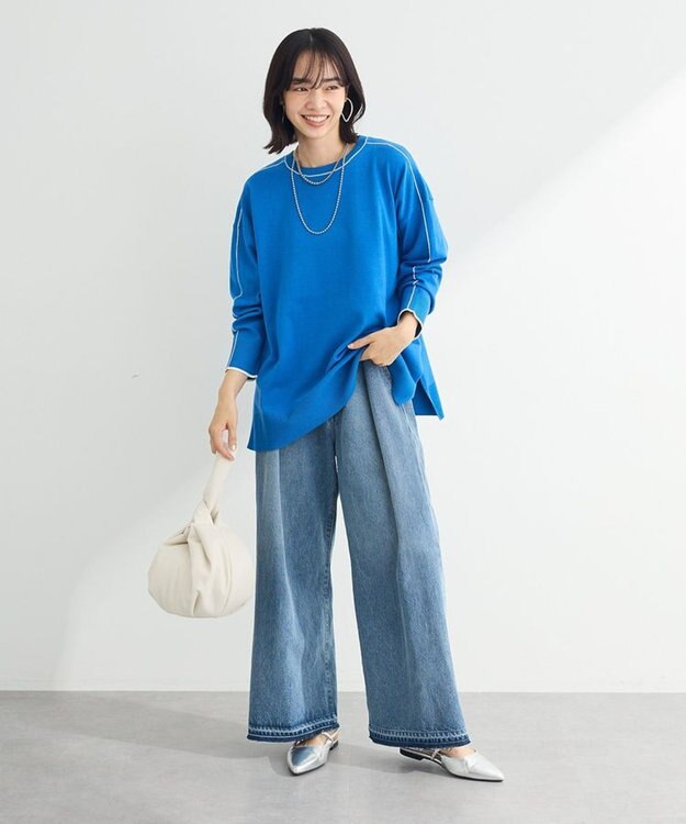 Green Parks アンチピリングライン入りニットプルオーバー Blue