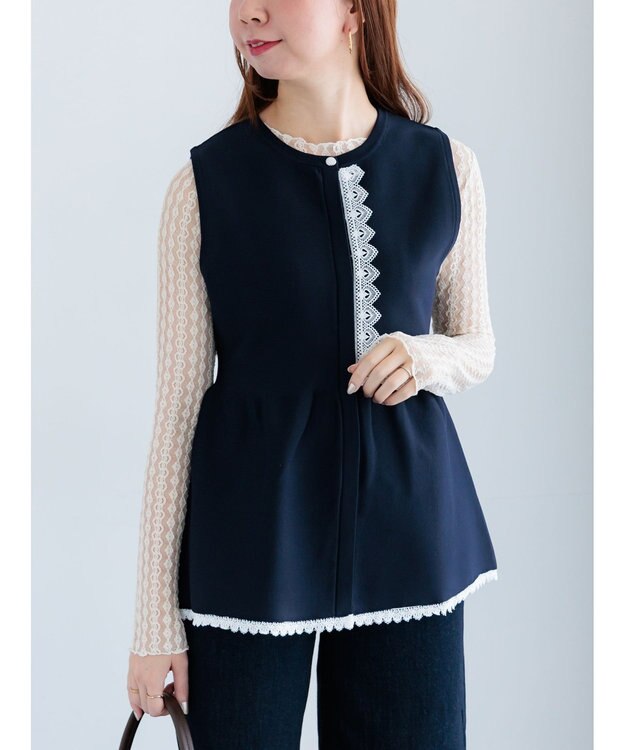 Te chichi レースペプラムベスト ネイビー