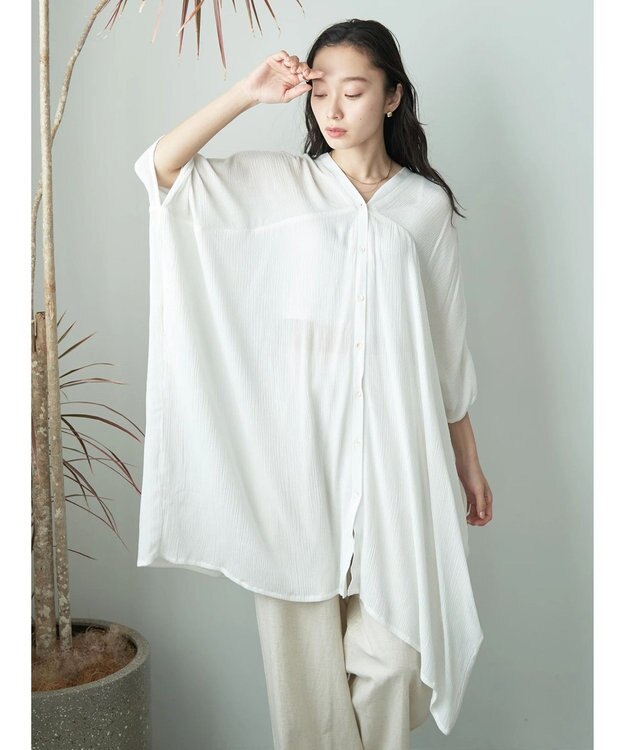 earth music&ecology レーヨンビッグシャツチュニック Ivory