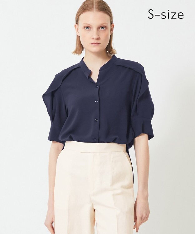 BEIGE， 【S-size】HYACINTH / スタンドカラーブラウス ネイビー系