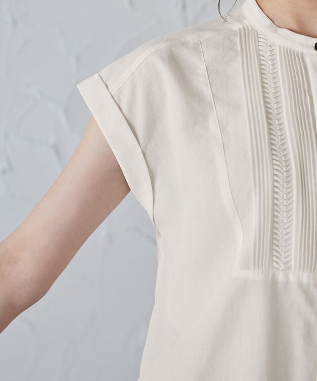 Tiaclasse 【洗える】フレンチスリーブピンタックブラウス オフホワイト