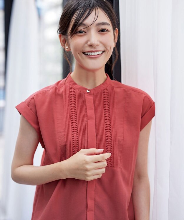 Tiaclasse 【洗える】フレンチスリーブピンタックブラウス オレンジ