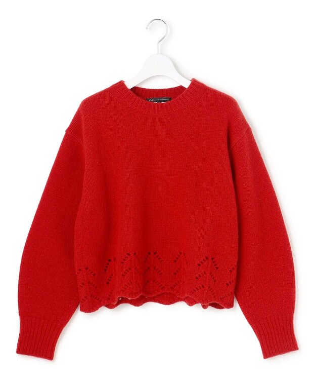 23区 L 【滝沢眞規子さん着用/洗える】レーシーヘムデザイン パフスリーブ ニット レッド系