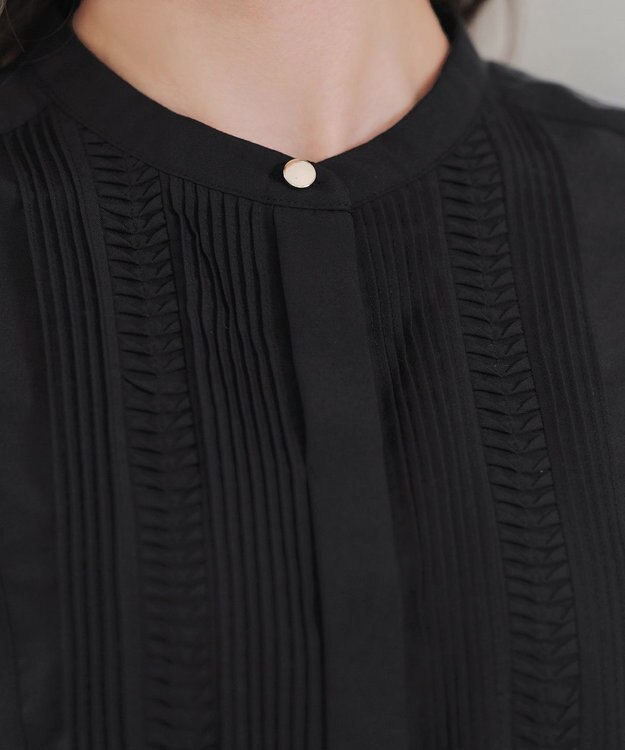 Tiaclasse 【洗える】フレンチスリーブピンタックブラウス ブラック